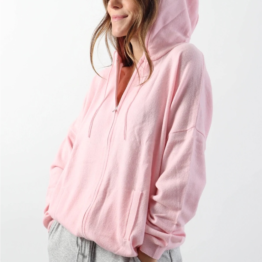 Bubblegum Pink Cashmere Zip-Up Hoodie